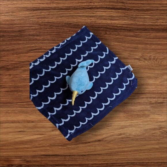 HB Whale Shark Baby Security Blanket  lovey Blue & White Waves 14" - Picture 2 of 7